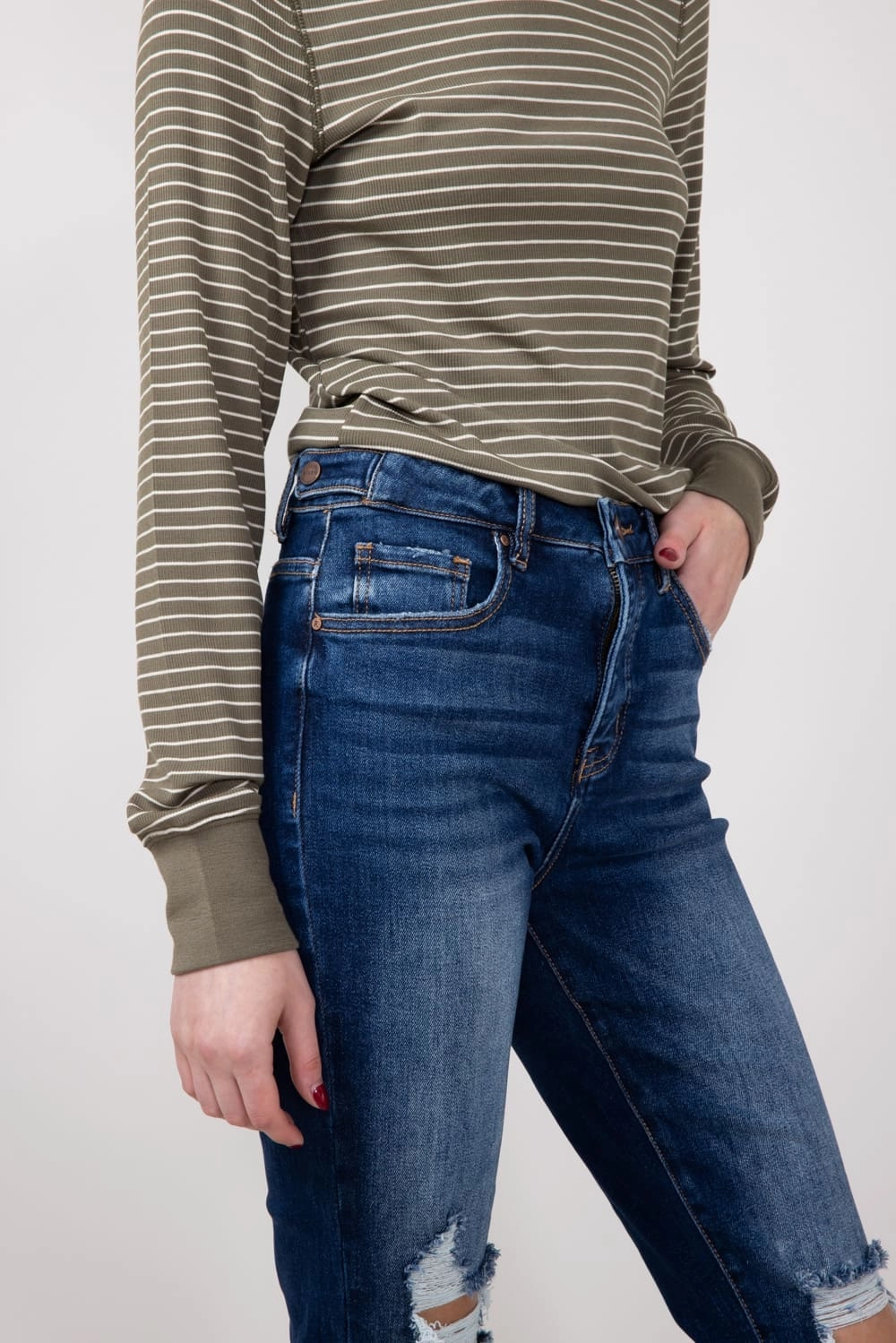 Everyday Ready Risen Dark Wash High Rise Distressed Skinny Jeans for Women | RDP5899-DK