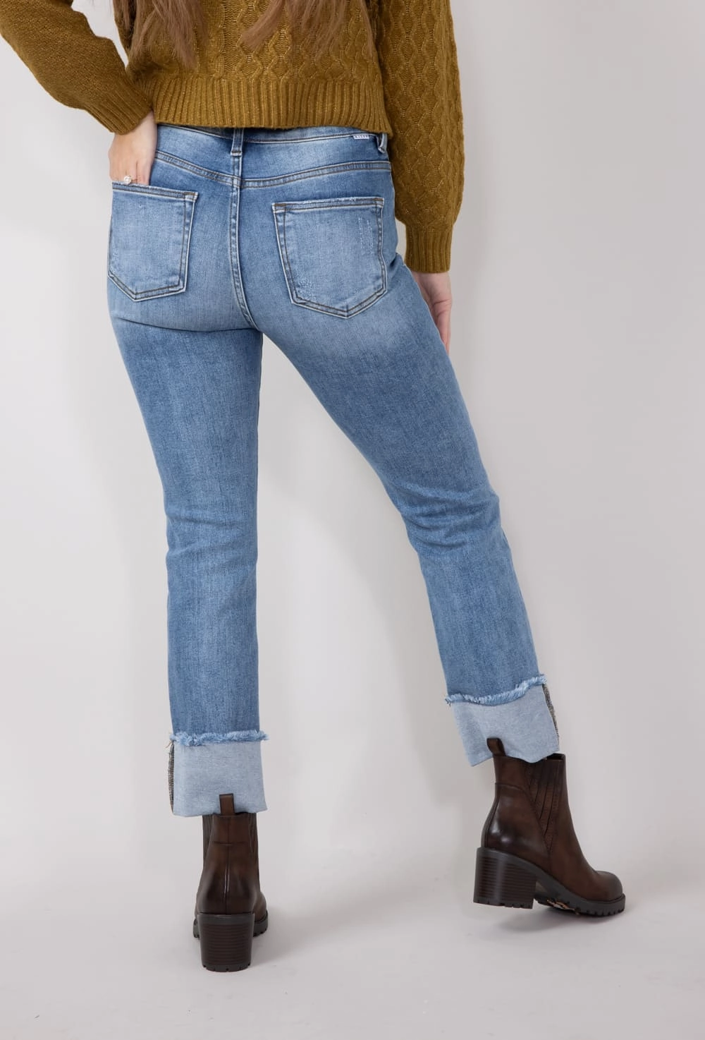 Casual Friday Versatile Urban Ready Risen High Rise Cuffed Straight Leg Jeans for Women | RDP1282CH-LT