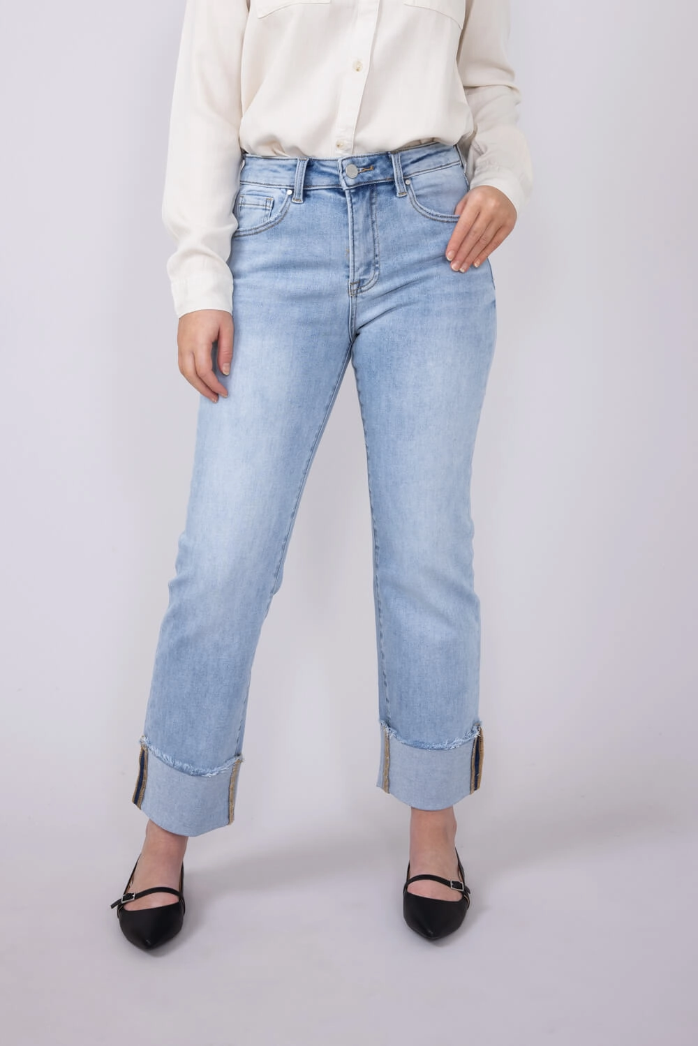 Core Style Risen High Rise Cuffed Straight Relaxed Jeans for Women | RDP5379CH-LT