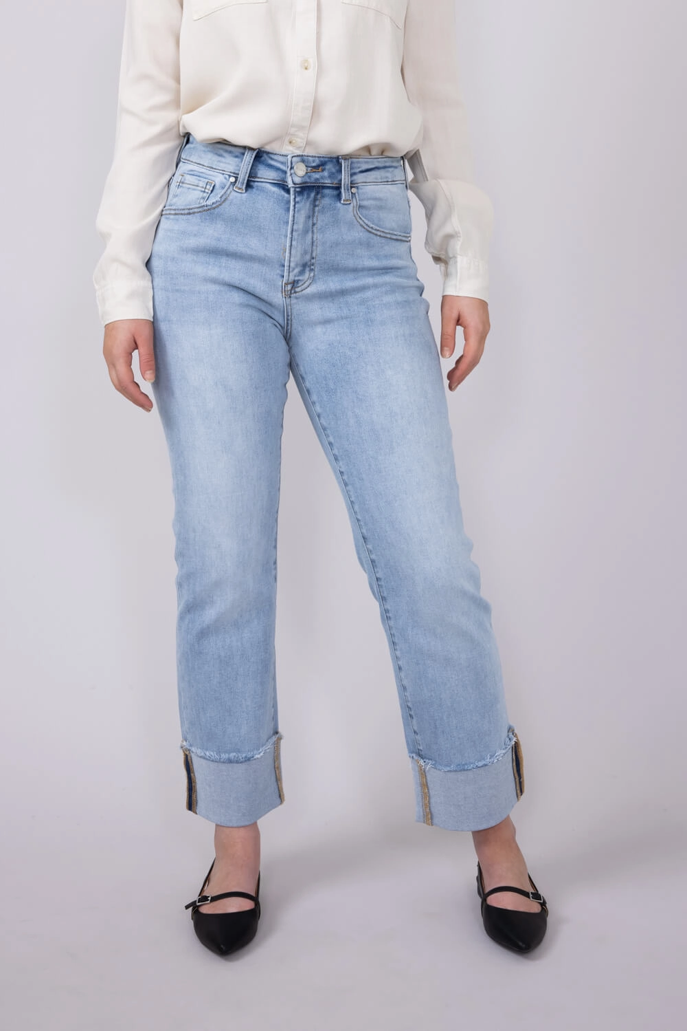 Risen High Rise Cuffed Straight Relaxed Jeans for Women | RDP5379CH-LT Spring Mood Elegant City Walk Neutral Style