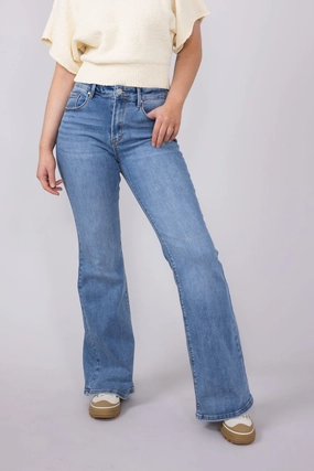 Fast Match Minimalist Adult Fashion Risen Mid Rise Flare Jeans for Women | RDP5404CH-MD