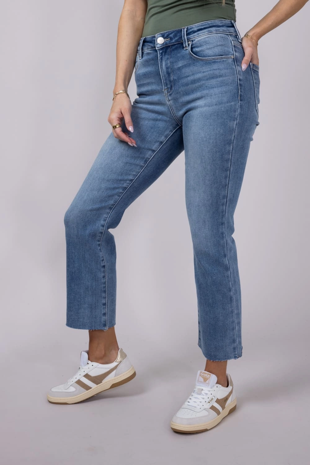 Risen Mid-Rise Straight Raw Hem Jeans for Women | RDP5203CH-MD Creative Look Elegant Road Trip Total Fit
