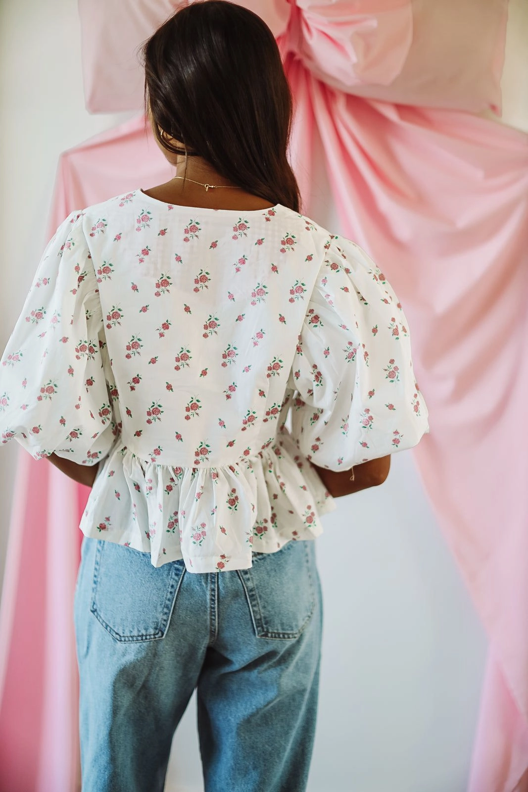 Roses in Bloom Crop Top - Pink and White Bamboo Fiber Fabric