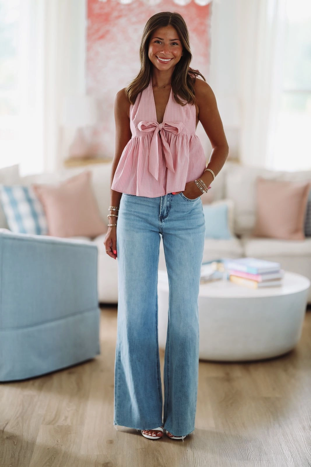 All Day Comfort Raw Edge Finish Rosy Glow Halter Top - Pink