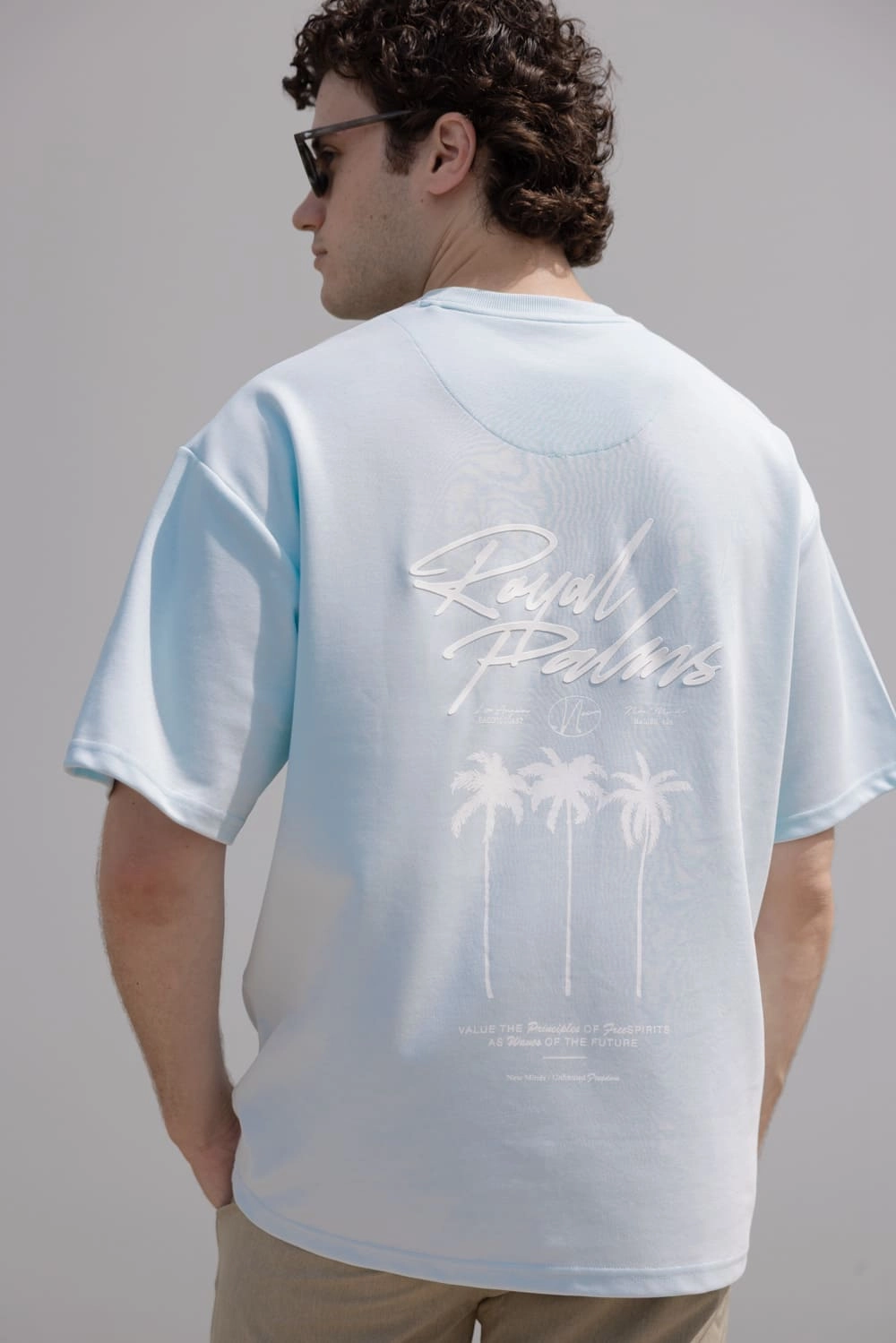Royal Palms T-Shirt for Men in Light Blue | CKTS C176 UPF Rated Fabric Modern Smart
