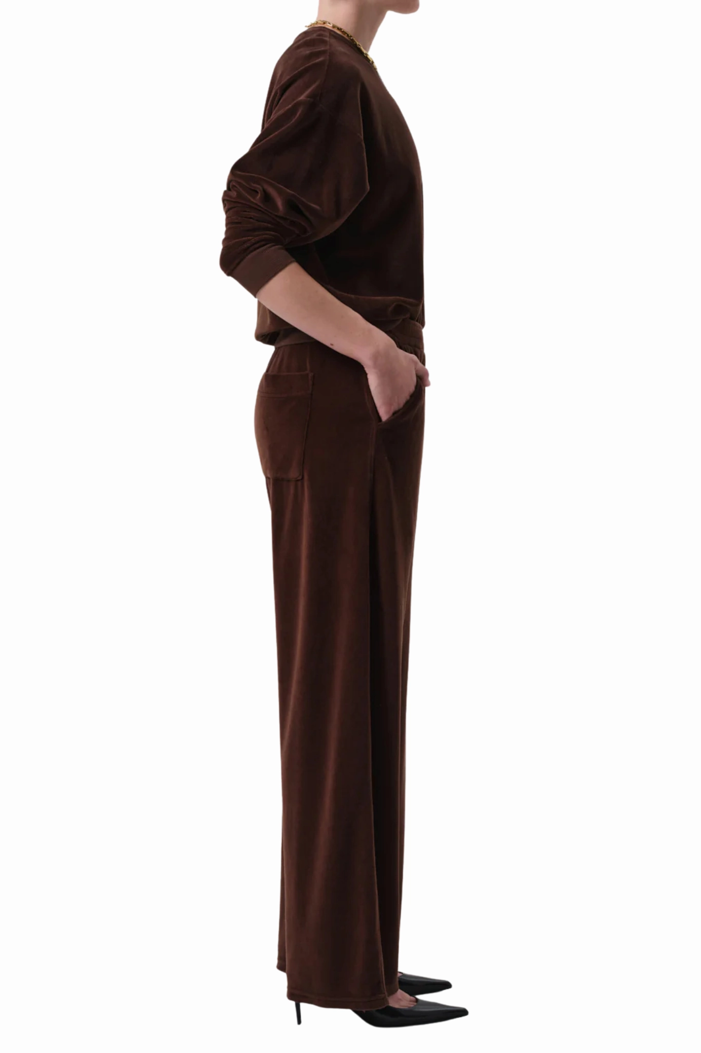 Brynn Drawstring Pant in Velour Cammello Heat Control