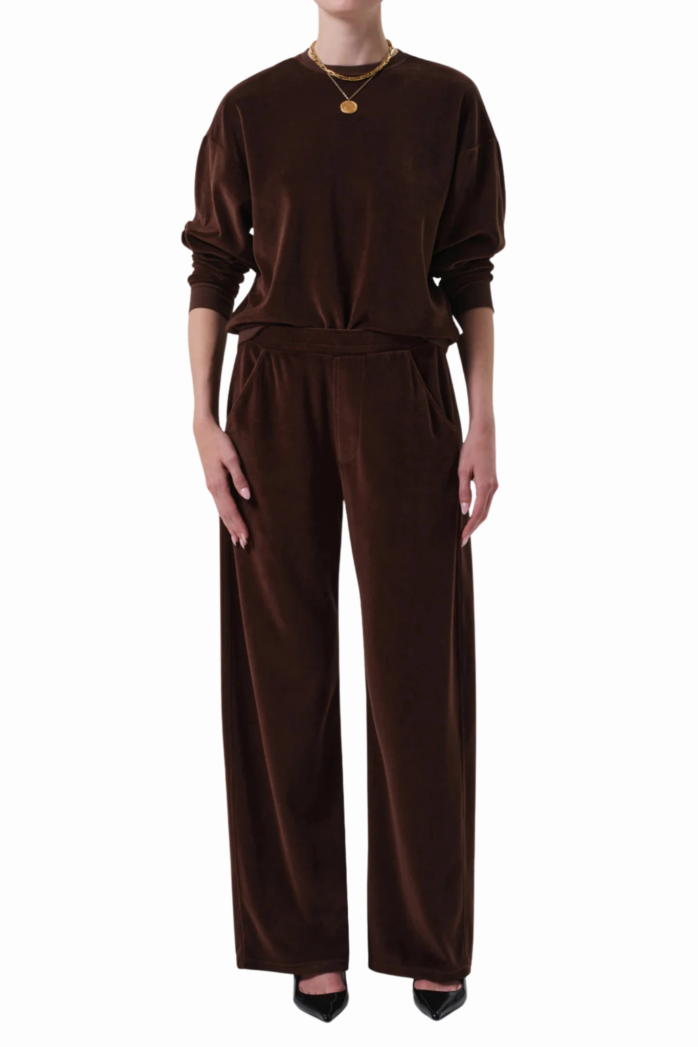 Brynn Drawstring Pant in Velour Cammello Relaxed Comfort Fit