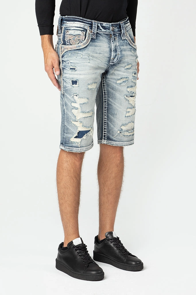 StretchWaistband Camouflage Pattern Satelite Denim Shorts