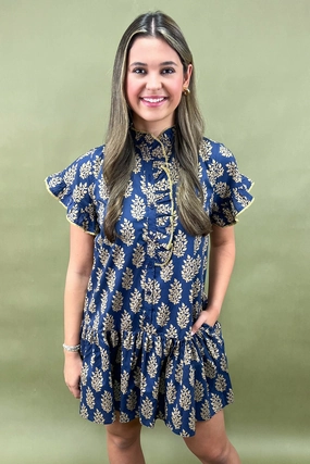 Gilded Petals Ruffle Mini Dress Subtle Lines