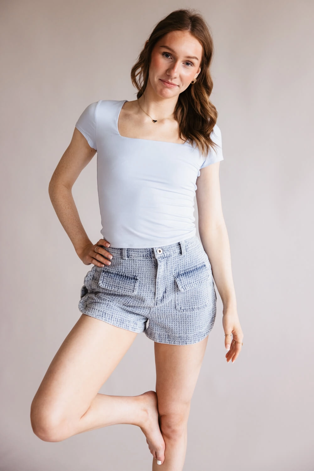 Seamless Double Layer Knit T-Shirt for Women in Powder Blue | 19211-POWDERBLUE Breathable Wear Fit