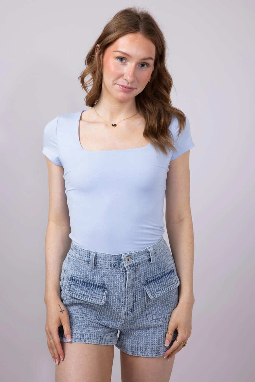 OekoTexCertified Seamless Double Layer Knit T-Shirt for Women in Powder Blue | 19211-POWDERBLUE