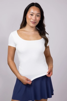 Seamless Double Layer Knit T-Shirt for Women in White | T30991-IVORY Casual Active Floral Print
