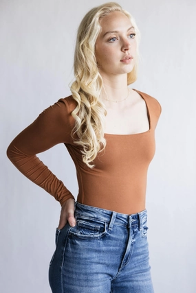 Seamless Double Layer Square Neck Shirt for Women in Bisque Orange | 19388-BISQUE Breathable Flex Fit