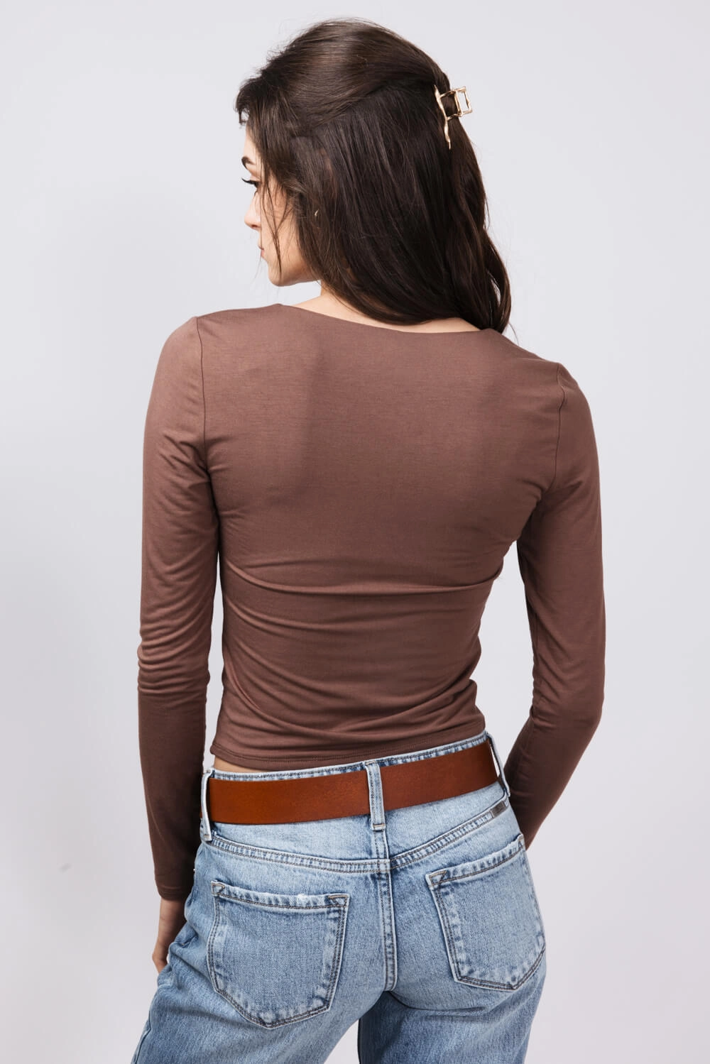 Fashion Layering Seamless Double Layer Square Neck Shirt for Women in Milk Chocolate | 19388-MILKCHOCOLATE
