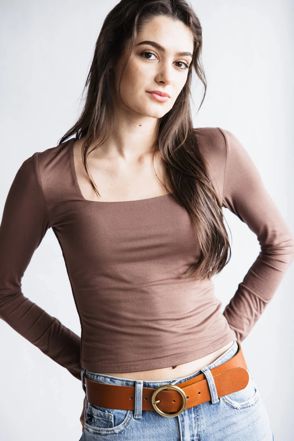 Perfect Comfort Wear Party fun Seamless Double Layer Square Neck Shirt for Women in Milk Chocolate | 19388-MILKCHOCOLATE