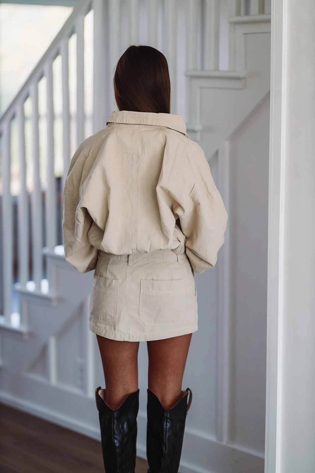 Casual Denim Crop Jacket - Khaki Brushed Interior