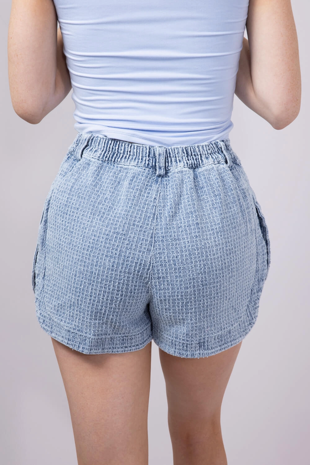 Flexible Waistline Textured Washed Denim Shorts for Women | NP70452-LTINDIGO