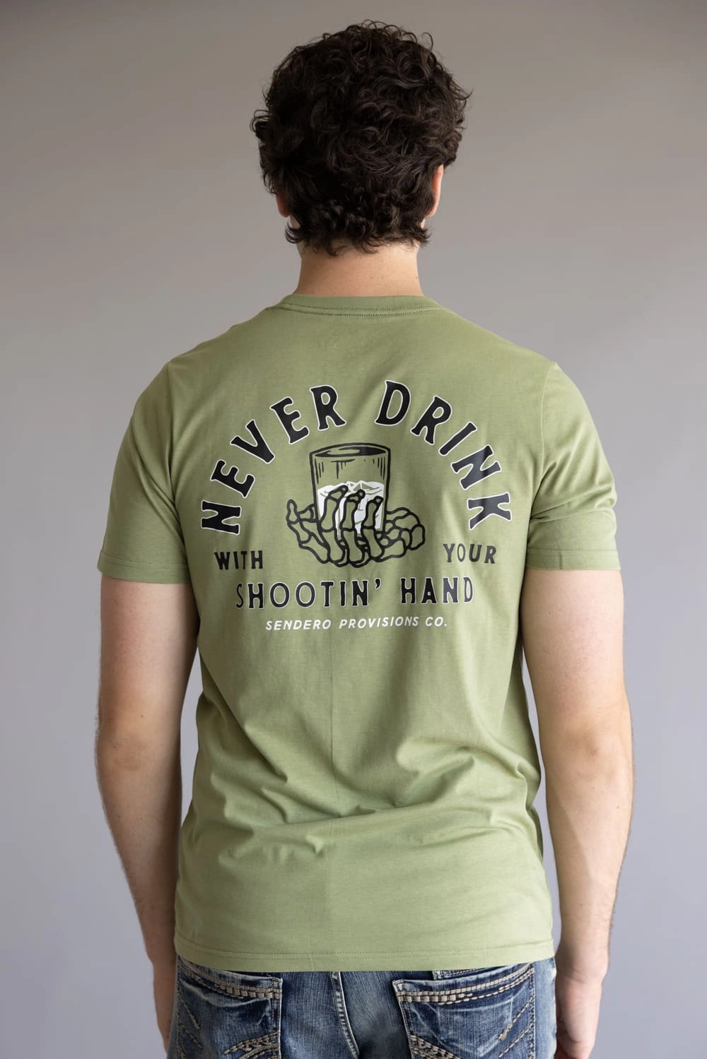 Anti Static Finish Sendero Provisions Shootin Hand T-Shirt for Men in Sage | SPCS120P15-SAGE