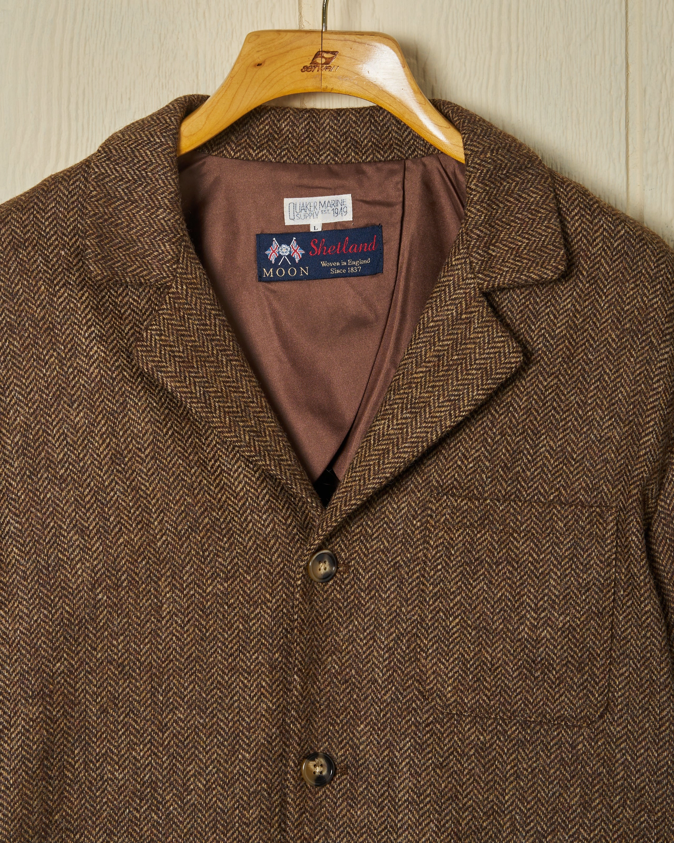 Breathable mesh lining Shetland Wool Loafer Jacket in Chestnut Herringbone