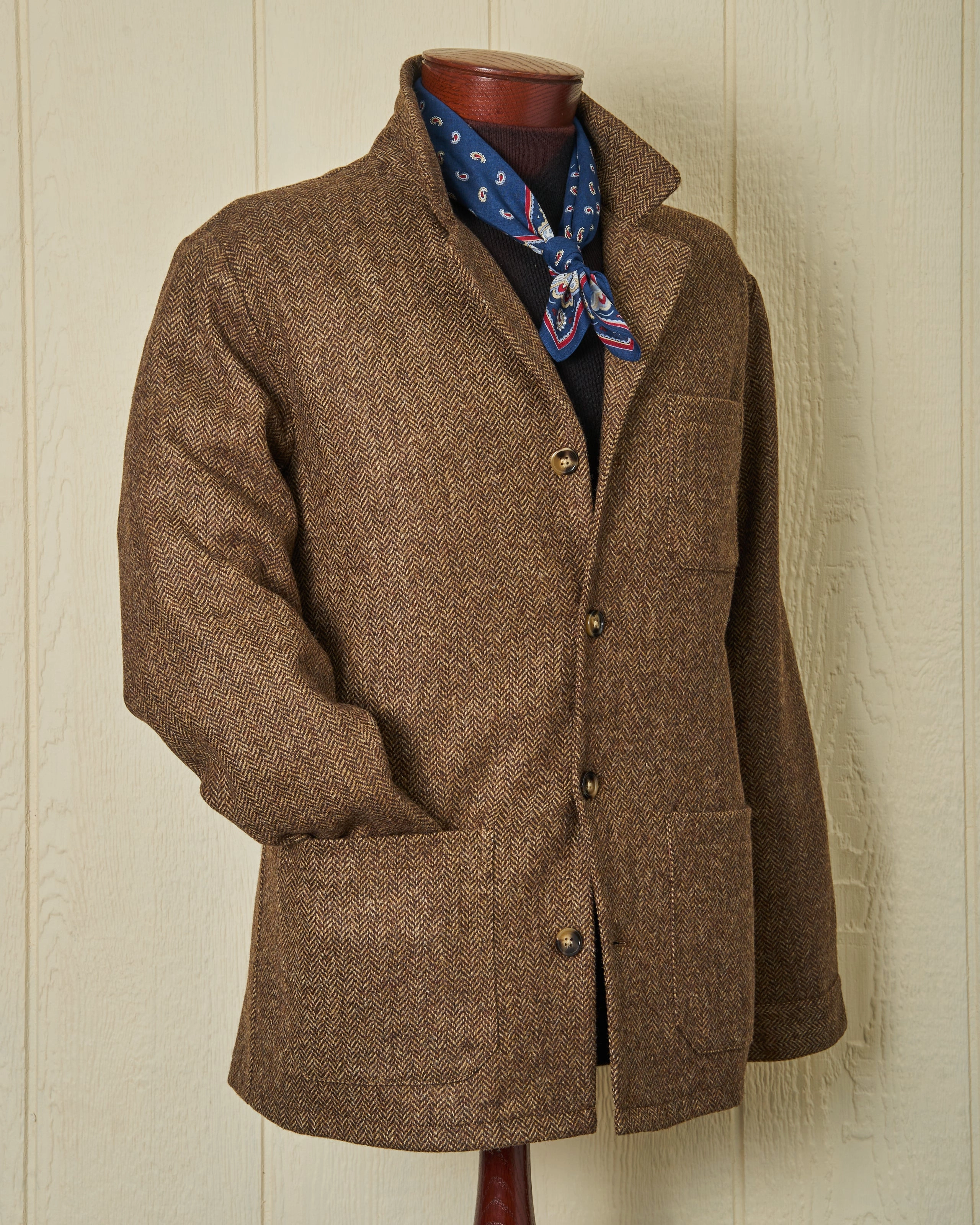 Multi Directional Stretch Modular Layering Shetland Wool Loafer Jacket in Chestnut Herringbone