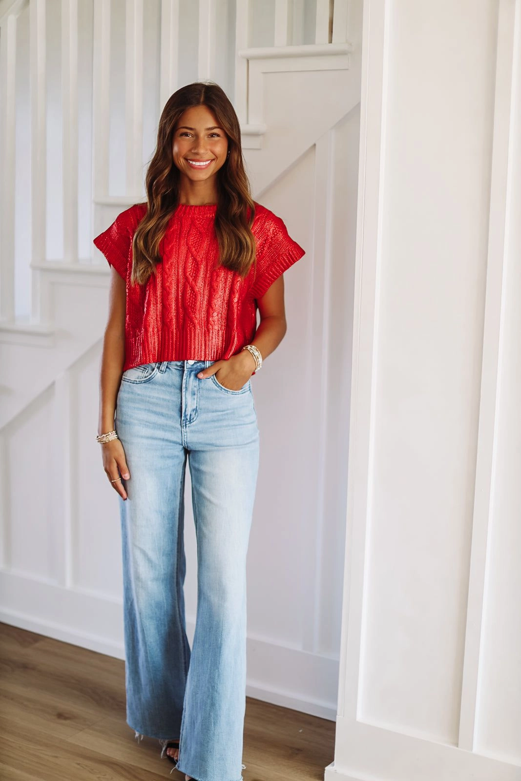 Shine On Glam Crop Sweater - Red Durable Reinforced Elbow Patches Thermoregulating Fabric