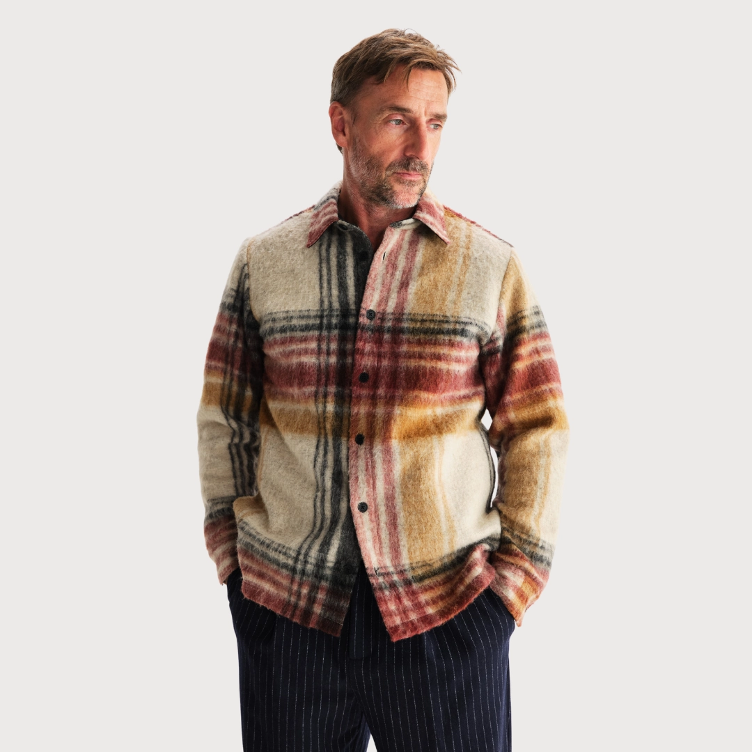 Relaxed City Style Nolan Overshirt Wool Blend Check (Natural   Multi)