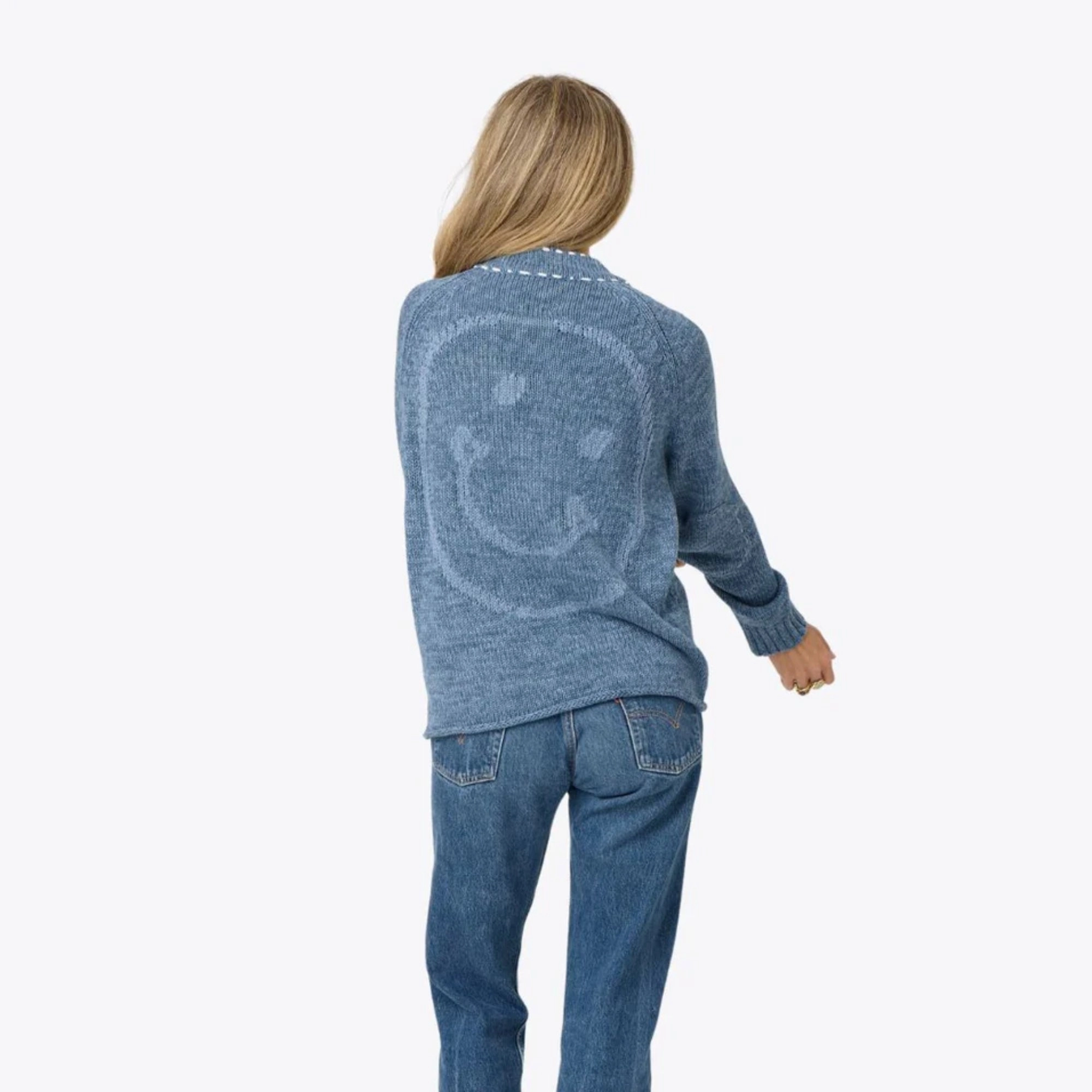 Modern Casual Look Short Poppy Smiley Cardigan (Indigo Blue)