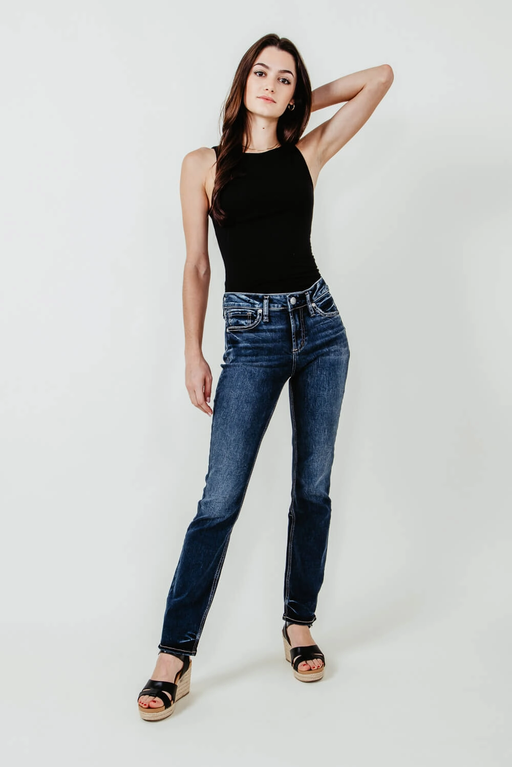 Perfect Length Everyday Favorite Silver Jeans Suki Mid Rise Straight Jeans for Women | L93413EDB359