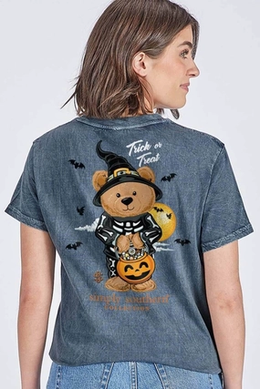 Simply Southern Trick Or Treat T-Shirt for Women in Grey | SS-TEDDYCANDY-WSHCOAL Soft Finish