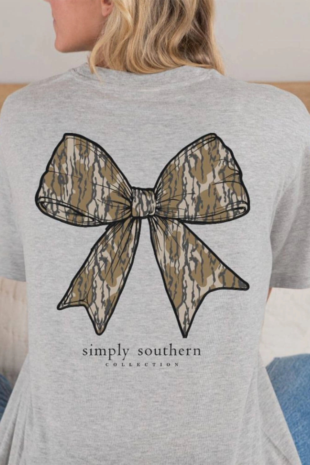 Simply Southern Camo Bow T-Shirt for Women in Ash Grey | SS-CAMOBOW-ASHGRY Simple Comfort Wear