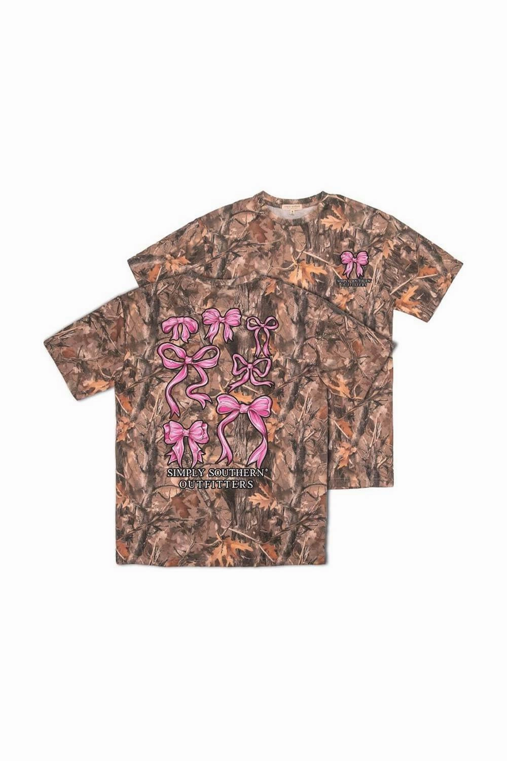 Simply Southern Camo Pink Bow T-Shirt for Women in Brown | SS-PNKBOWS-CAMO Subtle Embroidery Chic Vibes