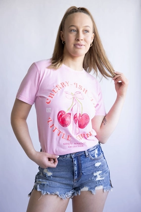 Soft and Cozy Summer Casual Simply Southern Cherry-Ish T-Shirt for Women in Pink | SS-CHERRYISH-WSHPNK