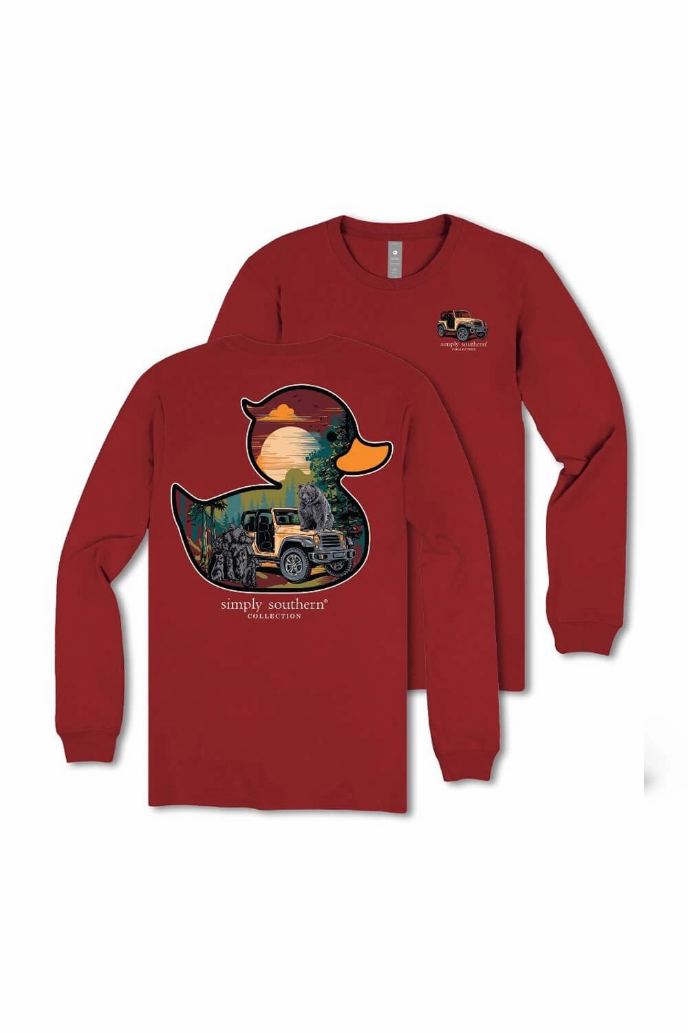 Simply Southern Duck Bear Long Sleeve T-Shirt for Women in Carmine | LS-DUCKBEARS-CARMINE Travel Trend Look