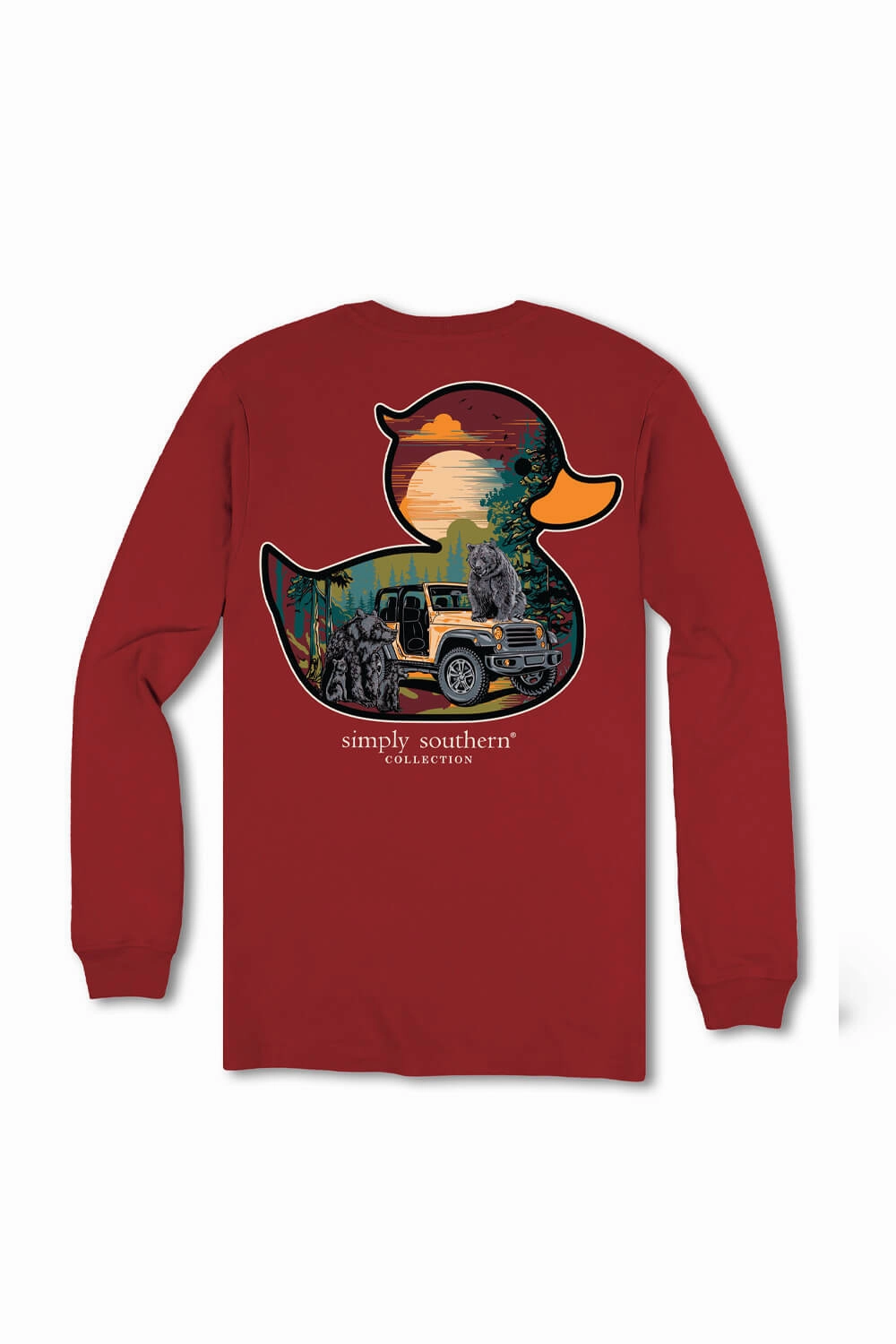 Simply Southern Duck Bear Long Sleeve T-Shirt for Women in Carmine | LS-DUCKBEARS-CARMINE OdorResistantTechnology