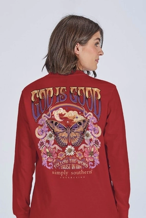 Thermoregulating Fabric Soft and Cozy Simply Southern Follow the Word Long Sleeve T-Shirt for Women in Carmine | LS-FOLLOW-CARMINE