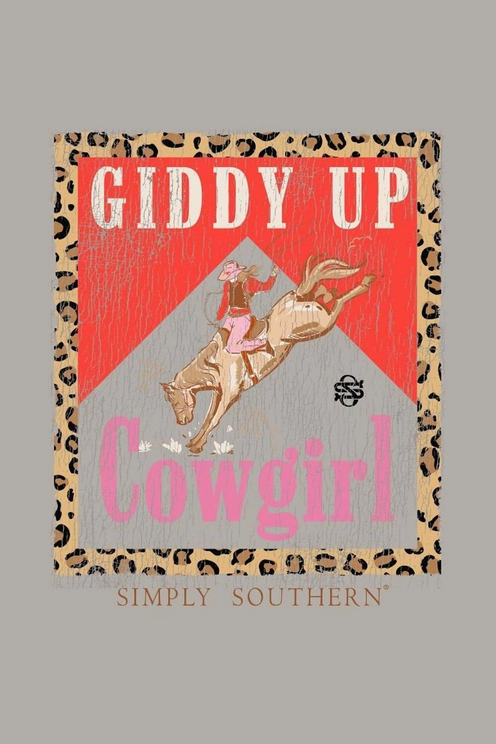 Pre Shrunk Cotton Simply Southern Giddy Up Cowgirl T-Shirt for Women in Grey | SS-COWGIRL-WSHSHDW