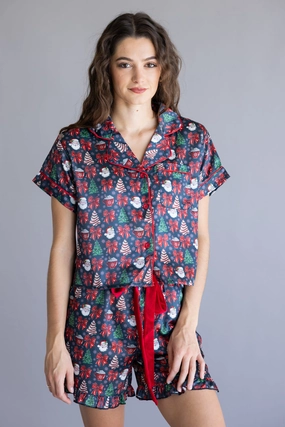 Simply Southern Holiday Pajama Shorts Set for Women in Black Multi | PP-0225-PJ-SET-SS-HLDY-TRST Easy Wear