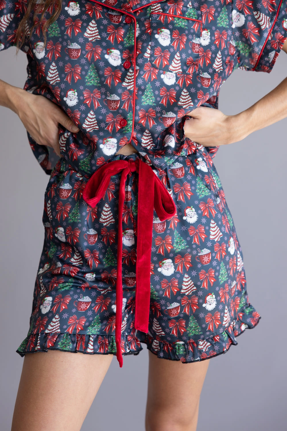 Comfy Shape Active Flex Simply Southern Holiday Pajama Shorts Set for Women in Black Multi | PP-0225-PJ-SET-SS-HLDY-TRST