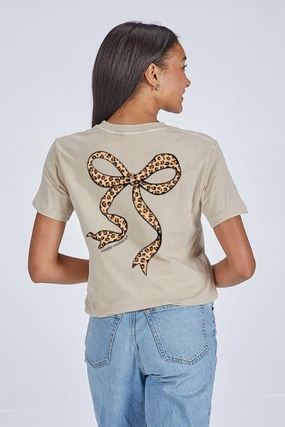 Simply Southern Leopard Bow T-Shirt for Women in Washed Ecru | SS-LEOBOW-WSHECRU Summer Casual