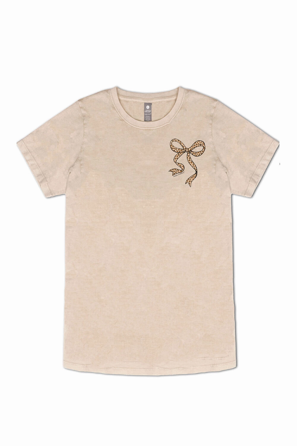 Longline Hemline Casual Elegance Simply Southern Leopard Bow T-Shirt for Women in Washed Ecru | SS-LEOBOW-WSHECRU
