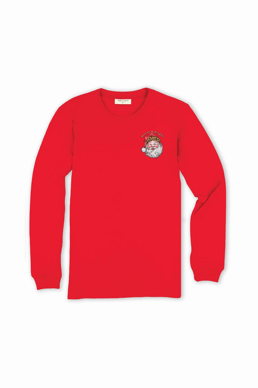 Simply Southern Leopard Hat Santa Long Sleeve T-Shirt for Women in Red | LS-LEOSANTA-RED Sustainable Fibers Essential Top