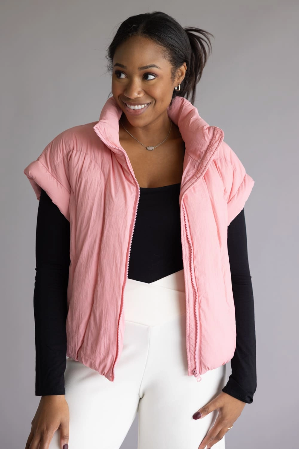 Simply Southern Lottie Puffer Vest for Women in Pink | PP-0225-VEST-LOTTIE-PETAL Essential City Piece Versatile Daily Layer