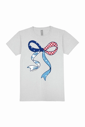 Cold Wash Optimized Simply Southern Plus Size Americana Patchwork Bow T-Shirt in Whitewater Grey | EXT-SS-PATCHBOW-WHITEWATER