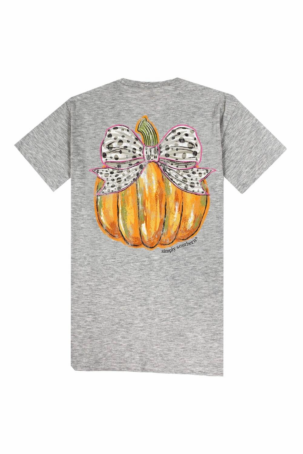 Cool Design Simply Southern Plus Size Bow Pumpkin T-Shirt for Women in Grey | EXT-SS-BOWPMPKN-STORMHTHR
