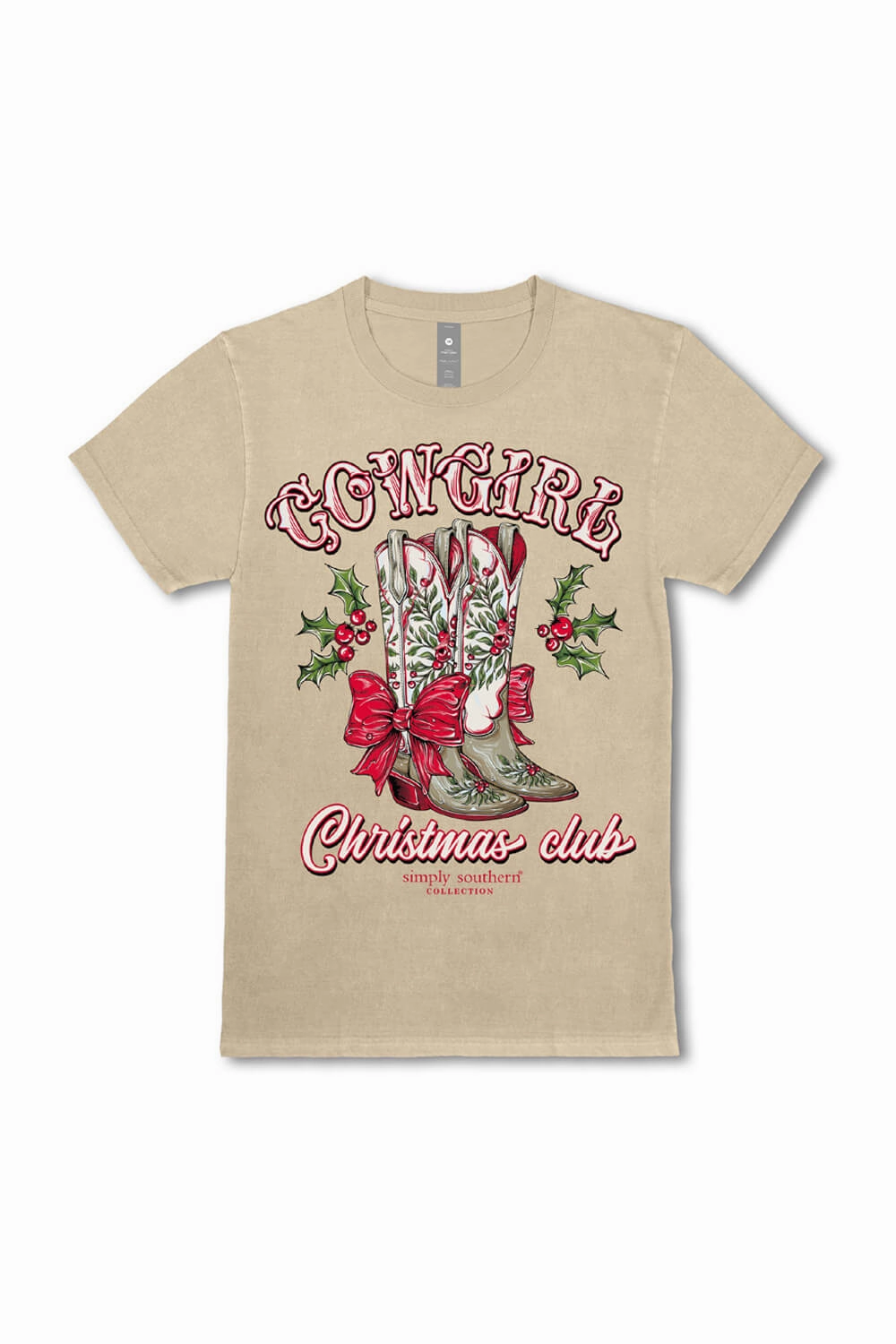 Simply Southern Plus Size Cowgirl Christmas Club T-Shirt for Women in Beige | EXT-SS-HLDYBOOTS-WSHECRU Travel Comfort Style Ergonomic Cut