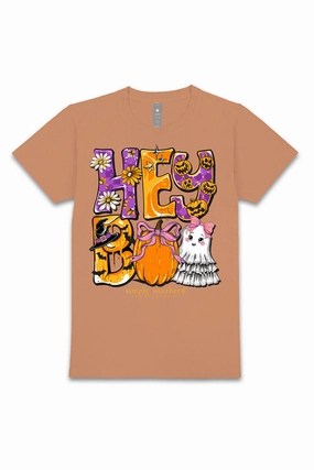 Simply Southern Plus Size Hey Boo T-Shirt for Women in Chestnut Brown | EXT-SS-HEYBOO-CHSTNT Tight fit sexiness