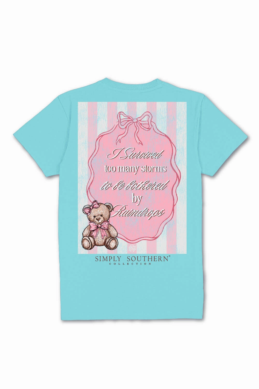 Pocket Reinforcement WrinkleFreeFabric Simply Southern Plus Size I Survived Storms T-Shirt for Women in Washed Blue | EXT-SS-STORM-WSHAQUA