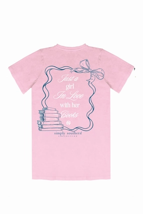 Chic Vibes Simply Southern Plus Size Just A Girl T-Shirt for Women in Pink | EXT-SS-BOOKLOVE-WSHPNK