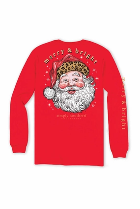 Simply Southern Plus Size Leopard Hat Santa Long Sleeve T-Shirt for Women in Red | EXT-LS-LEOSANTA-RED Scoop neck