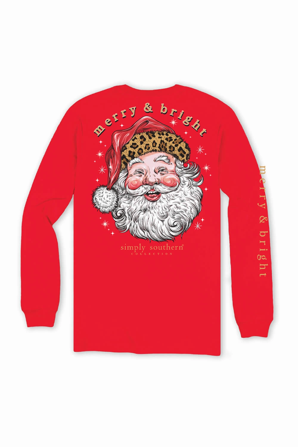 Simply Southern Plus Size Leopard Hat Santa Long Sleeve T-Shirt for Women in Red | EXT-LS-LEOSANTA-RED Scoop neck